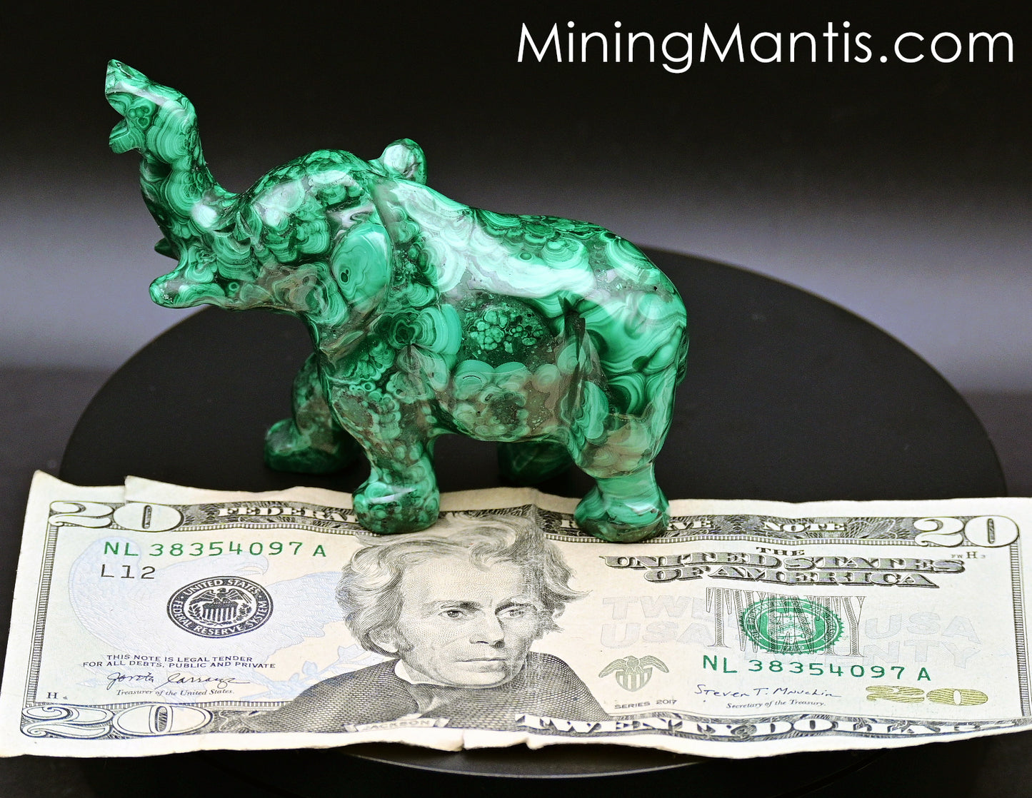 Polished Malachite Elephant Sculpture