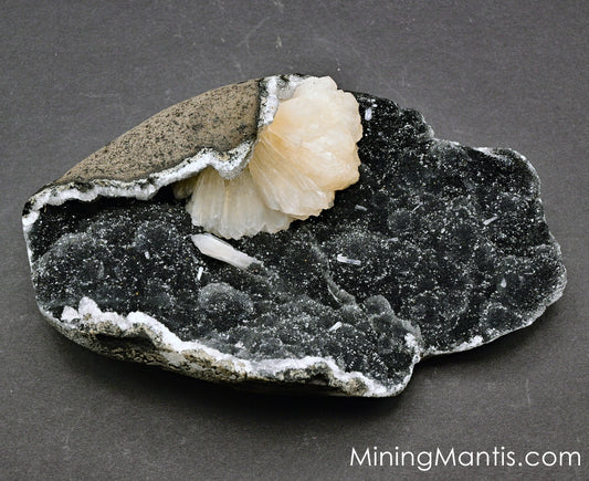 Stilbite with Black Druzy Quartz